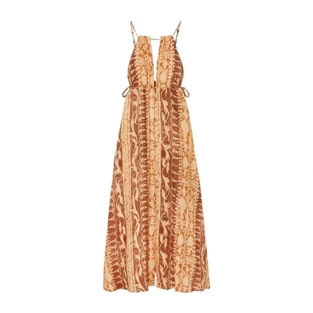 Cult Gaia NWT Agatha Printed Linen Maxi Dress Cut Outs Spice Multi Size Large - Picture 2 of 6